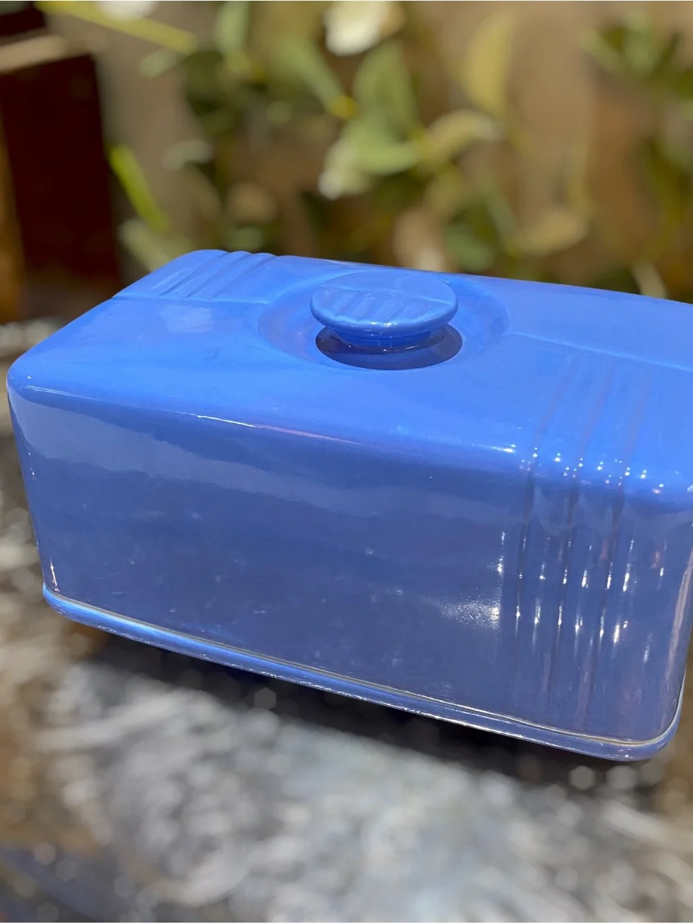 Vintage Hall Westinghouse Butter Dish Holds 1 Pound Blue Covered Art Deco